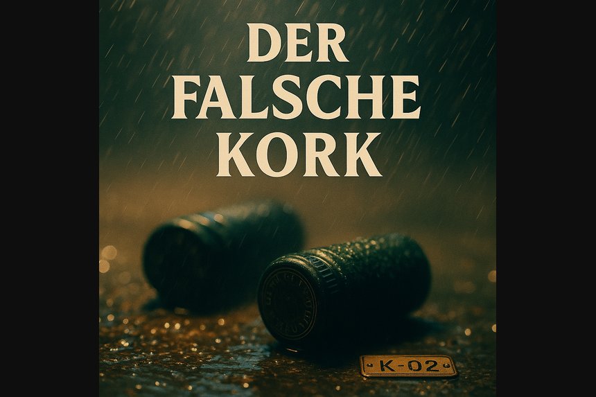 Wenn Prägungen sprechen, wird ein müdes Glas zur Spur Cover Folge 2 „Der falsche Kork“ – zwei grüne Schraubkappen, Regenhof, Lupe auf Deckelprägung