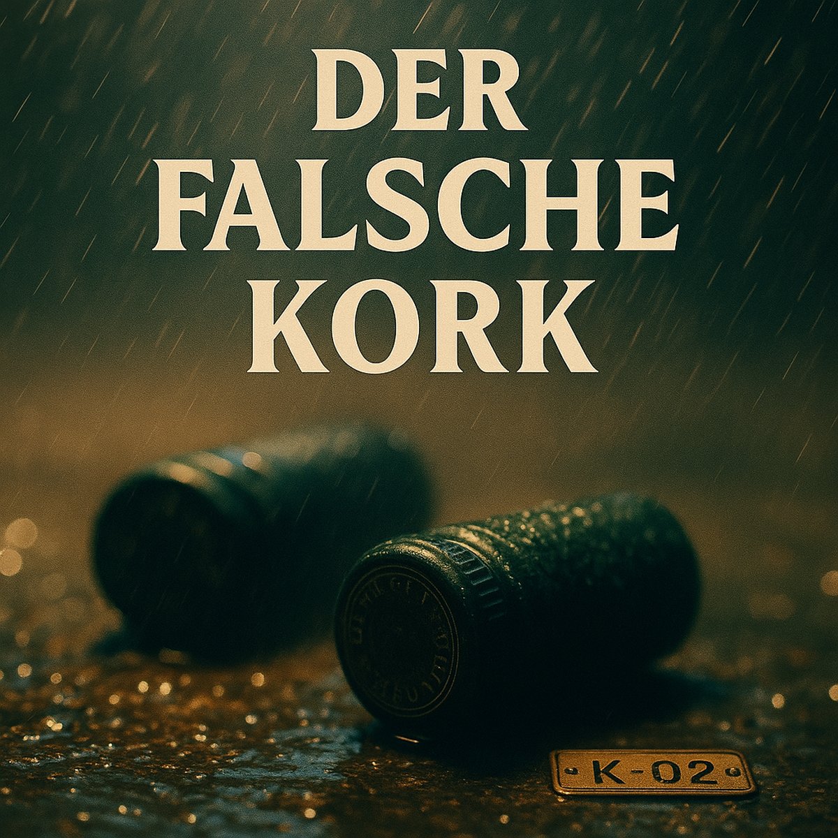 Wenn Prägungen sprechen, wird ein müdes Glas zur Spur Cover Folge 2 „Der falsche Kork“ – zwei grüne Schraubkappen, Regenhof, Lupe auf Deckelprägung